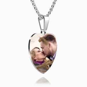 Collier Avec Étiquette En Forme De Cœur Et Photo En Acier Inoxydable, Pendentif Gravé - mademinefr