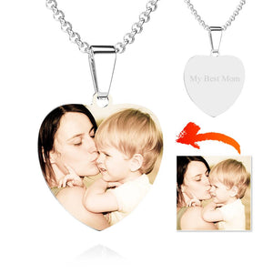 Collier Avec Étiquette En Forme De Cœur Et Photo En Acier Inoxydable, Pendentif Gravé - mademinefr