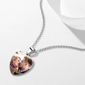 Collier Avec Étiquette En Forme De Cœur Et Photo En Acier Inoxydable, Pendentif Gravé - mademinefr