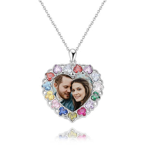 Collier Photo Gravé Strass Cristal Coloré, Collier Photo En Forme De Coeur Cadeau Souvenir Argent Plaqué Platine - Coloré - mademinefr