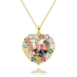 Collier Photo Gravé Strass Cristal Coloré, Collier Photo En Forme De Coeur Cadeau Souvenir Argent Plaqué Platine - Coloré - mademinefr