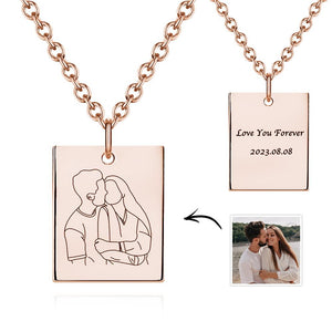 Collier Personnalisé Avec Photo Gravée, Forme Rectangulaire, Cadeaux Commémoratifs Pour Femmes - mademinefr