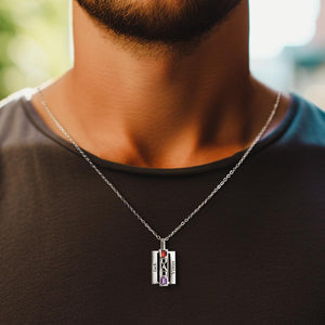 Collier Papa Avec Pierre De Naissance Personnalisée, Bijoux À La Mode Gravés, Cadeau De Fête Des Pères - mademinefr