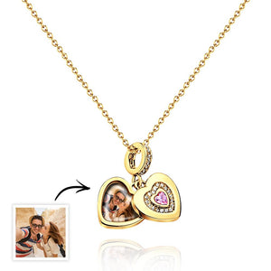 Charme Photo Personnalisé Avec Collier Charme Photo Personnalisé Individuel Avec Cadeau Photo En Pierre De Naissance En Forme De Cœur - mademinefr