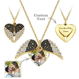 Collier Personnalisé Avec Photo Gravée, Ailes D'ange, Cadeaux De Couple - mademinefr