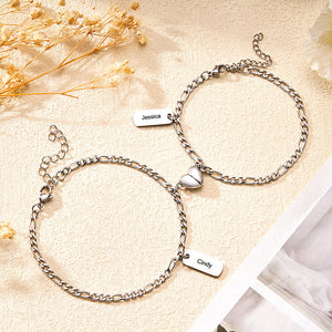 Bracelet Gravé Personnalisé Coeur Magnétique Chaîne Simple Cadeau De Couple - mademinefr