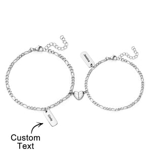 Bracelet Gravé Personnalisé Coeur Magnétique Chaîne Simple Cadeau De Couple - mademinefr