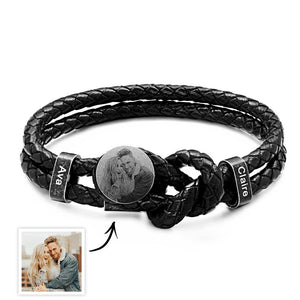 Bracelet Photo En Cuir Rétro Pour Hommes, Avec 2 À 5 Noms, Cadeaux Personnalisés Avec Photo De Nom De Famille, Cadeaux Pour Papa, Fête Des Pères - mademinefr