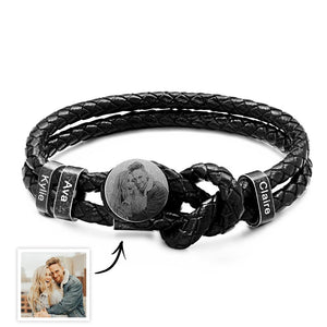 Bracelet Photo En Cuir Rétro Pour Hommes, Avec 2 À 5 Noms, Cadeaux Personnalisés Avec Photo De Nom De Famille, Cadeaux Pour Papa, Fête Des Pères - mademinefr