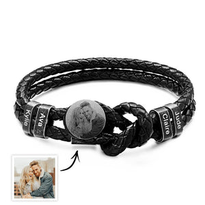 Bracelet Photo En Cuir Rétro Pour Hommes, Avec 2 À 5 Noms, Cadeaux Personnalisés Avec Photo De Nom De Famille, Cadeaux Pour Papa, Fête Des Pères - mademinefr