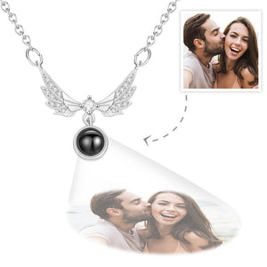 Collier De Projection Photo Personnalisé, Pendentif Ailes D'ange, Cadeau Pour Elle - mademinefr