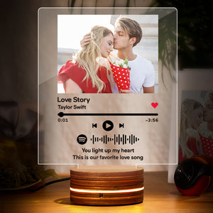 Photo Personnalisée Code Spotify Veilleuse Plaque Musicale Veilleuse Cadeau Romantique - mademinefr