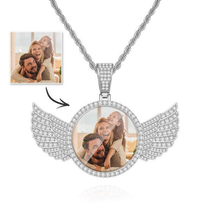 Collier Photo Personnalisé Avec Ailes, Médaillons, Grand Pendentif Photo Personnalisé Doré - mademinefr