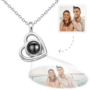 Collier Photo Personnalisé, Projection En Forme De Cœur Creux, Cadeaux À Thème De Couple - mademinefr