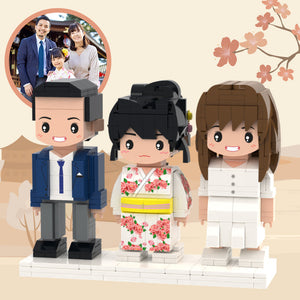 Corps Complet Personnalisable 3 Personnes Figurines En Brique Personnalisées Petit Bloc De Particules Kimono Blanc Pour Enfant Pour La Famille - mademinefr