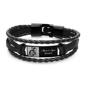 Bracelets Personnalisés Pour Hommes, Avec Photo En Cuir Gravé, Nom Et Date, Meilleurs Cadeaux De Saint-valentin Pour Lui - mademinefr