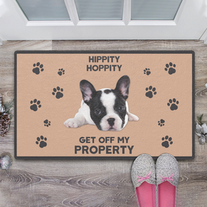 Paillasson pour chien mignon personnalisé-HIPPITY HOPPITY avec la photo de votre animal de compagnie