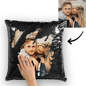 Oreiller à Paillettes Magiques Personnalisé Photo de Couple Coussin à Paillettes MultiCouleures 15,75 pouces * 15,75 pouces-Meilleur Cadeau