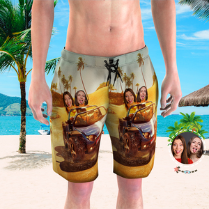 Shorts de plage personnalisés pour hommes Maillots de bain photo pour hommes Cadeaux pour hommes - Conduire sur la plage