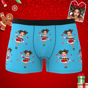 Photo Personnalisée Boxer Père Noël Visage Sous-vêtements Couple Cadeaux Cadeau De Noël Vue Ar - mademinefr