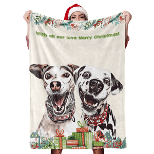 Cadeau de couverture de chien de Noël Couvertures de chien de Noël personnalisées Couverture polaire avec photo animalière peinte portrait d'art