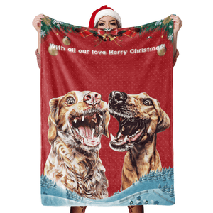 Cadeau de couverture de chien de Noël Couvertures de chien de Noël personnalisées Couverture polaire avec photo animalière peinte portrait d'art