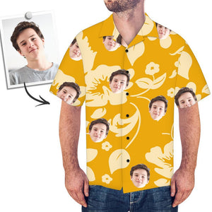 Chemise visage personnalisé Chemise hawaïenne homme Fleur jaune foncé