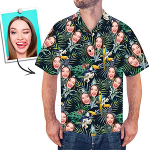 Chemise hawaïenne visage personnalisé grand perroquet et palm