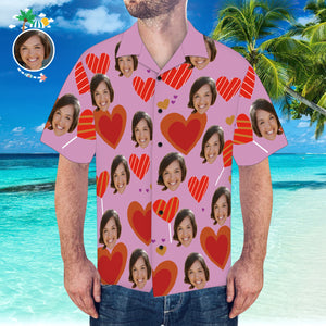 Chemise de visage personnalisée Chemise hawaïenne pour hommes Chemise d'amour rose personnalisée