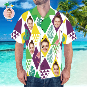 Chemise de visage personnalisée Chemise hawaïenne pour hommes Chemise personnalisée Triangle et flamant rose