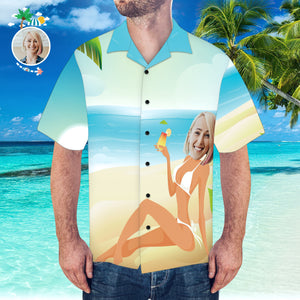 Chemise de visage personnalisée Chemise hawaïenne pour hommes Chemise personnalisée de vacances à la plage au bord de la mer