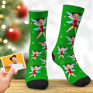 Cadeaux de Noël Cadeau de photo drôle de chaussettes d'elfe de Noël personnalisées pour elle