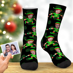 Chaussettes d'elfe de Noël noires personnalisées Chaussettes de visage personnalisées