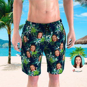 Men's Custom Face Beach Trunks Photo Shorts - Coconut tree