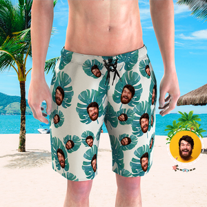 Men's Custom Face Beach Trunks Photo Shorts - Pineapple