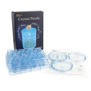 Tirelire DIY Puzzle Cristal 3D Transparent Puzzles Bloc De Construction Transparent Tirelire (Bleu)