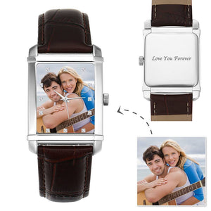 Men's Engraved Photo Watch 40*33mm Brown Leather Strap