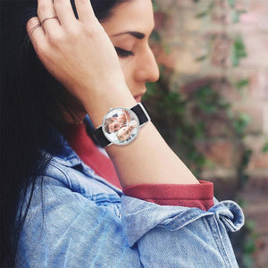 Custom Women Photo Engraved Watch with Red Strap