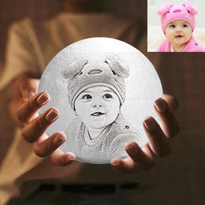 Lamp de Lune Gravée  3D Impression Personnalisée avec Photo Toucher 2 Couleurs -Cadeau pour Bébé