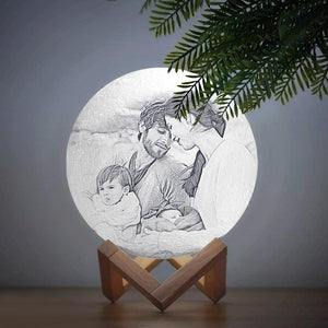 Lamp de Lune Gravée  3D Impression Personnalisée avec Photo Toucher 2 Couleurs -Cadeau pour Famille