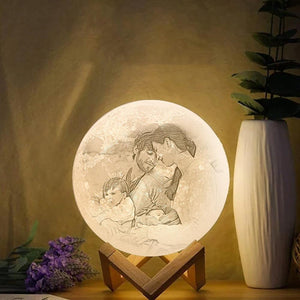 Lamp de Lune Gravée  3D Impression Personnalisée avec Photo Toucher 2 Couleurs -Cadeau pour Famille