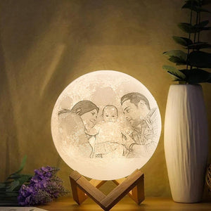 Lamp de Lune Gravée  3D Impression Personnalisée avec Photo Cliquer 3 Couleurs -Cadeau pour Famille