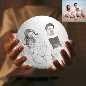 Lamp de Lune Gravée  3D Impression Personnalisée avec Photo Télécommande 16 Couleurs -Décoration pour Famille