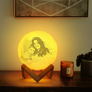 Lamp de Lune Gravée  3D Impression Personnalisée avec Photo Télécommande 16 Couleurs -Cadeau pour La Fête des Mères