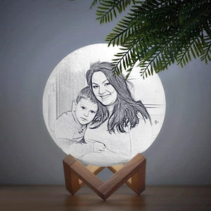 Lamp de Lune Gravée  3D Impression Personnalisée avec Photo Télécommande 16 Couleurs -Cadeau pour La Fête des Mères