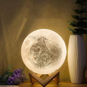 Lamp de Lune Gravée  3D Impression Personnalisée avec Photo Télécommande 16 Couleurs -Animal Domestique